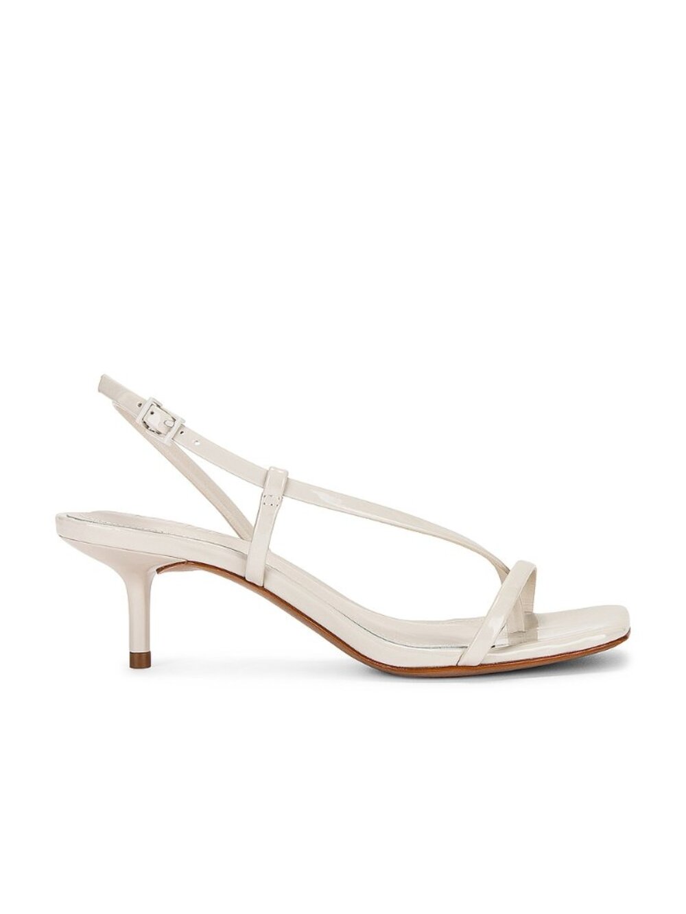 Schutz Heloise Sandal in Pearl white shiny leather strappy kitten heel open toe